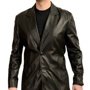 Scuderia Ferrari Men's Black Leather Two Button Blazer Jacket US 3XL IT 58